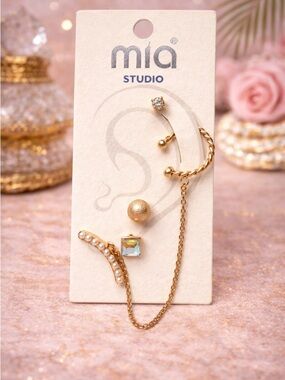 Gold Ear Cuff & Stud Set w/ Chain | MIA Studio Multi Piercing Trend NWT